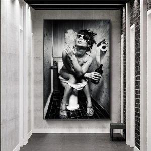 Sexy Girl Sits In A Toilet Canvas Art Posters and Prints Black and White Canvas Paintings on The Wall Bathroom Cuadro Pictures