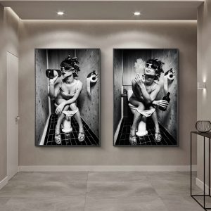 Sexy Girl Sits in a Toilet Nordic Canvas Art Posters And Prints Black And White Canvas Paintings On the Wall Art Pictures Cuadro