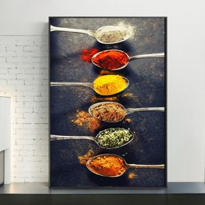 Spices in Spoons for Cooking Canvas Art Posters And Prints Kitchen Theme Canvas Paintings On the Wall Art Pictures Kitchen Decor
