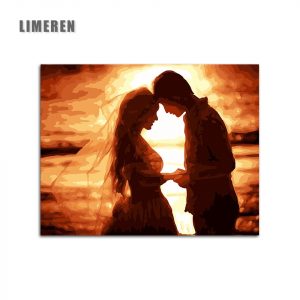 Sunset Wedding Dress Lovers Romantic Picture DIY Digital Oil Painting By Numbers On Canvas For Modern Wall Art Picture
