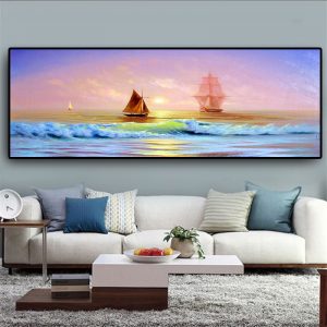 Sunsets Natural Seascape Sailing Sea Landscape Posters Wall Art Pictures Painting Wall Art for Living Room Home Decor (No Frame)