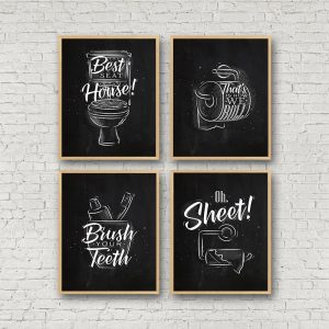 Toilet Sign Bathroom Canvas Painting Posters Prints Brush Teeth Black White Quotes Art Decorative Pictures Bathroom Decor CH112