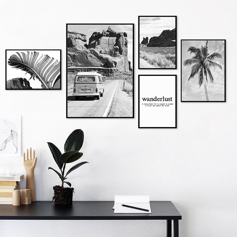Travel-Posters-Landscape-Canvas-Painting-Mountain-Road-Street-Palm-Tree-Print-Caravan-Poster-Black-and-White-1.jpg