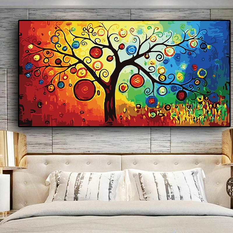 Colourful Tree of Life Canvas Wall Art Prints for Living Room Pictures  Abstract