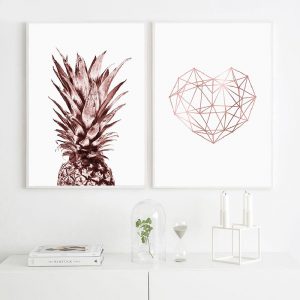 Tropical Pineapple Posters and Prints Geometric Heart Letter Wall Art Canvas Painting Modern Fashion Picture for Bedroom Decor