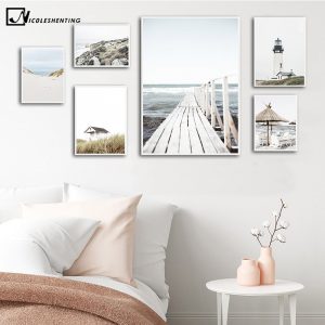 Tropical Summer Sea Landscape Poster Print Coastal Bridge Grass Canvas Art Painting Seascape Picture Living Room Wall Decoration