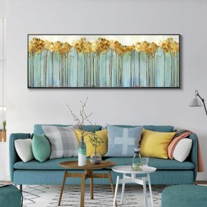 Turquoise Posters and Prints Wall Art Canvas Painting Abstract Golden Trees Wall Art Pictures for Living Room Cuadros Decor