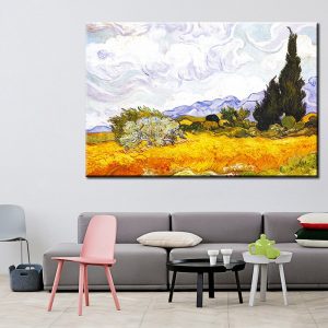 Van Gogh Famous Painting Impressionist Wheatfield with Cypresses Replica on The Wall Landscape Wall Art Canvas Picture Cuadros