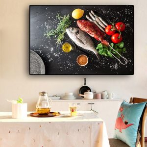 Vegetables Fish Kitchen Canvas Painting  Posters and Prints Wall Art Picture Living Room(No Frame)