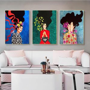 Vintage Abstract Girl Hair Flower Women Wall Art Canvas Painting Fashion Nordic Poster Wall Pictures For Living Room Unframed