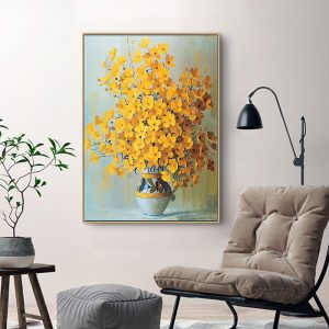 Vintage Flower Poster White Yellow Flowers Canvas Painting Oil Painting Wall Art Pictures for Living Room Home Decor (No Frame)