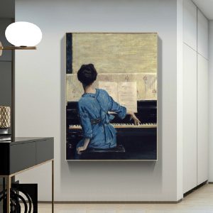 Vintage Play Piano Girls Figure Canvas Painting Posters And Prints Quadros Wall Art Picture For Living Room Home Decor Cuadros