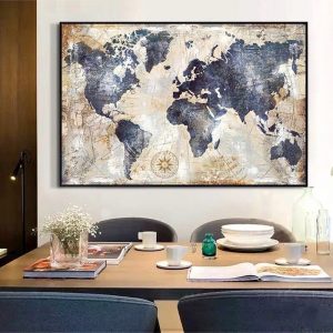 Vintage World Map Modular Wall Art Canvas Prints Painting Posters Picture for Living Room Office Modern Home Decor