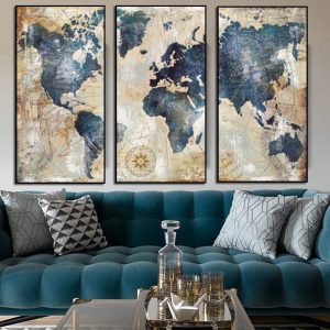 Vintage World Map Painting Wall Art Canvas Painting Print Poster Picture Classic Abstract Poster Modern For Home Decor No Frame