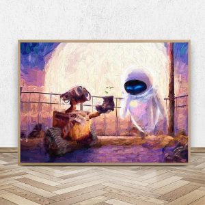 WALL-E and Eve Oil Painting Canvas Poster Kids Wall Art Prints Painting Romantic Love Gift Picture Children Bedroom Home Decor