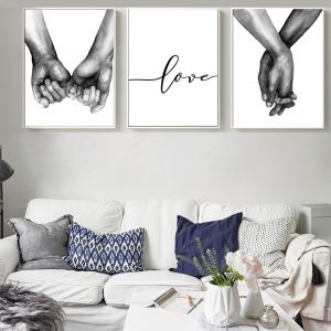 Nordic Poster Black And White Holding Hands Picture Canvas Prints Lover Quote Painting Wall Art  Living Room  Minimalist