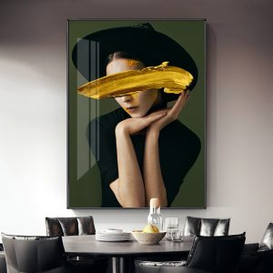 Vatague Art Golden Abstract Women Canvas  Poster Print Lady Oil Painting Wall Art For Living Room Bedroom  No Frame