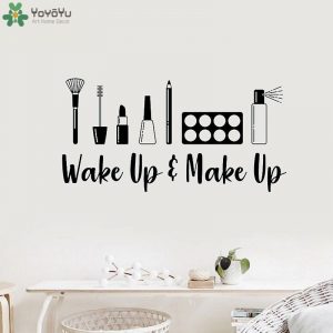 Wake Up And Make Up Stickers Vinyl Decal For Girls Room Bedroom Art Decoration Beauty Salon Wall Decals Delicate Makeup QQ40