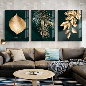 Wall Art Abstract Golden Plant Leaves Picture Modern Style Canvas Print Painting Art Poster Living Room Unique Decoration