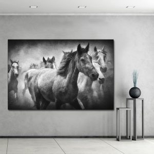 Wall Art Animal Gray Canvas Painting Horse Racing Black and White Picture Canvas Poster cuadros decoracion salon