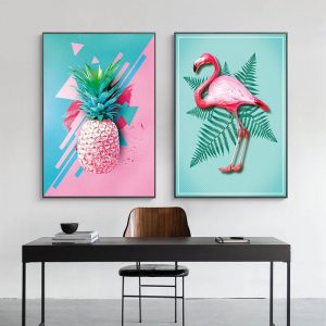 Wall Art Modern Nordic Pink Pineapple Flamingo Canvas Painting Plant Picture Posters and Prints for Kids Living Room Decoration
