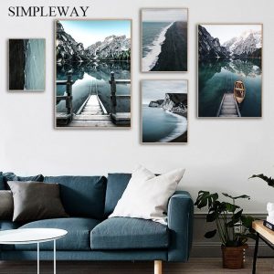 Wall Art Picture Nature Landscape Poster Nordic Style Canvas Print Mountain Lake Painting Modern Scandinavian Home Decoration