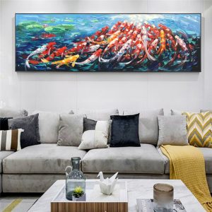 Wall Canvas Art Picture Print Abstract Fengshui Koi Fish Lotus Landscape Chinese Painting & Calligraphy Poster For Living Room