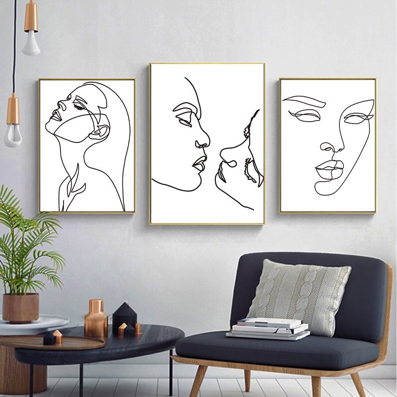 Abstract Couple Minimalist Line Art Canvas Prints