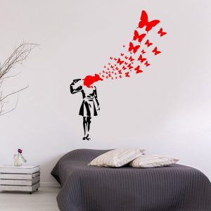 Wall Sticker Suicide Girl With Butterflies By Banksy Vinyl Wall Decal Alternative Decor For A Girl's Room Removable Murals 4467