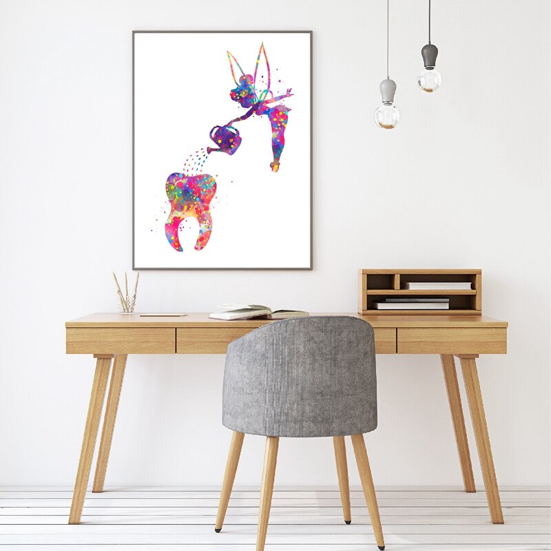 Watercolor-Art-Canvas-Painting-Prints-Poster-Tooth-Fairy-Watering-Can-Dental-Dentistry-Hygienist-Gift-Doctors-Office-1.jpg