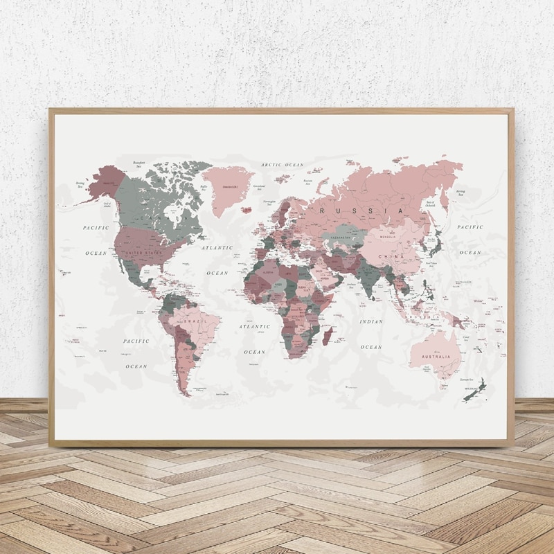 World-Map-Canvas-Print-Blush-Pink-Hunter-Green-Map-of-the-World-Poster-Dorm-Decor-Modern-3.jpg
