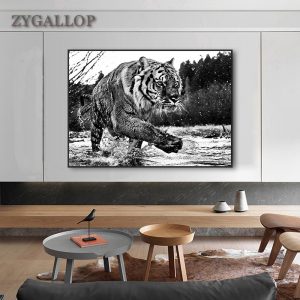 ZYGALLOP Black and White Tiger Canvas Painting Wild Animal Art Print Poster Modern Wall Painting Living Room Decoration Pictures