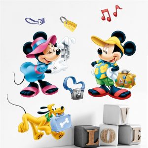 disney mickey minnie take a photograph wall stickers for kids rooms home decor cartoon 40*60cm wall decals pvc mural art posters