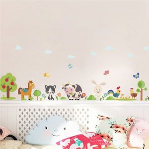 forest horse rabbit tree cow butterfly wall stickers for kids rooms home decor cartoon animals wall decals pvc mural art poster