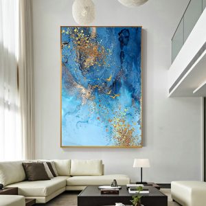 modern Abstract Golden Foil Canvas Painting Blue Print Poster Big Wall Art Picture For Living Room Nordic Tableaux Blue Poster