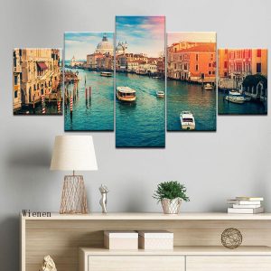 5 Piece Pictures Venice Water City Wall Art Canvas Paintings Hd Printing Boat Light Landscape Modern Modular Home Decor Posters