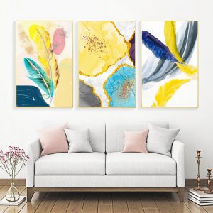 Modern Color Ink Abstract Marble Feather Wall Art Canvas Painting Nordic Posters And Prints Wall Pictures For Living Room Decor