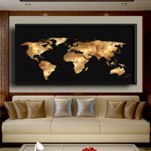 Modern art world map black gold abstract valuable paintings household wall adornment frameless paintings