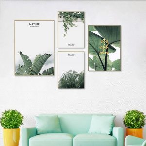 Unframed Green Plant Flower Minimalist Wall Art Canvas Painting Posters and Prints Bedroom Living Room Decor (No Frame)