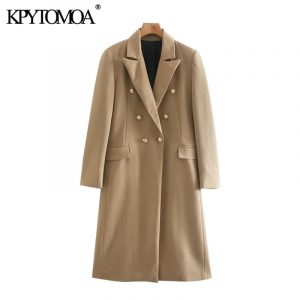 Women 2020 Chic Fashion With Metal Button Double Breasted Blazer Coat Vintage Long Sleeve Back Vents Female Outerwear