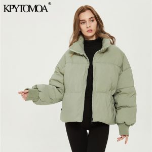 KPYTOMOA Women 2020 Fashion Parkas Thick Warm Loose Padded Jacket Coat Vintage Long Sleeve Pockets Female Outerwear Chic Tops