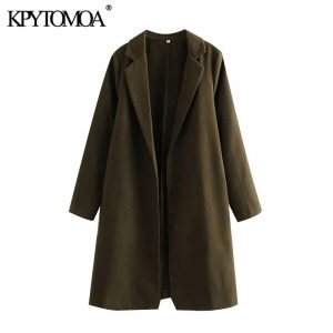 Women 2020 Fashion Side Pockets Open Stitch Woolen Coat Vintage Lapel Collar Long Sleeve Female Outerwear Chic Overcoat