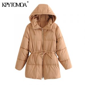 Women 2020 Fashion With Drawstring Winter Thick Warm Parkas Coat Vintage Long Sleeve Hooded Female Outerwear Chic Tops