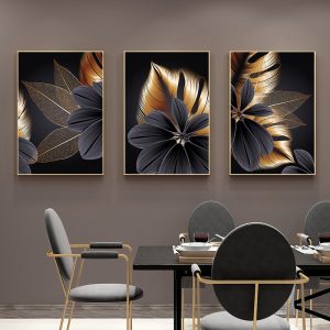 Black Golden Plant Leaf Canvas Poster Print Modern Home Decor Abstract Wall Art Painting Nordic Living Room Decoration Picture