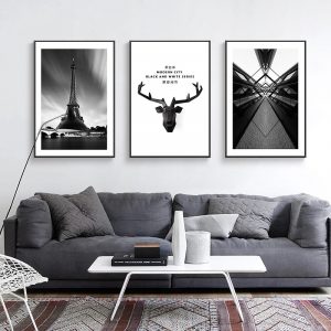 Black White Geometric Building Wall Art Canvas Painting Eiffel Tower Posters and Prints Wall Pictures for Living Room Home Decor