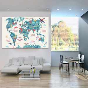 Cartoon Animal Ocean World Map Cavans Painting Child Poster Nursery Baby Enlightenment Wall Art Picture for Kid Bedroom HD Decor
