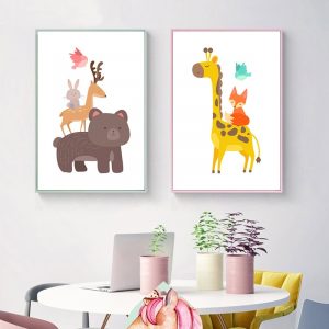 Cartoon Lovely Animal Print Fox Giraffe Wall Art Poster Canvas Painting Modern Wall Pictures Nursery Baby Kids Room Decoration