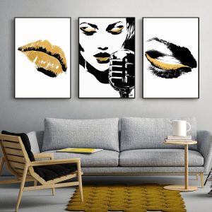 Fashion Woman Modern Canvas Art Print Wall Art Painting Home Decor Yellow Lip Nordic Poster Decorative Pictures for Living Room
