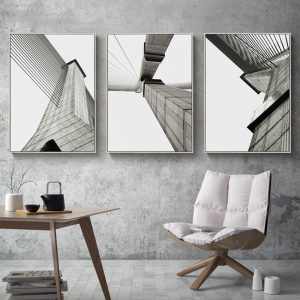 Industrial Geometric Building Canvas Painting Black White Wall Art Posters and Prints Wall Pictures for Living Room Home Decor