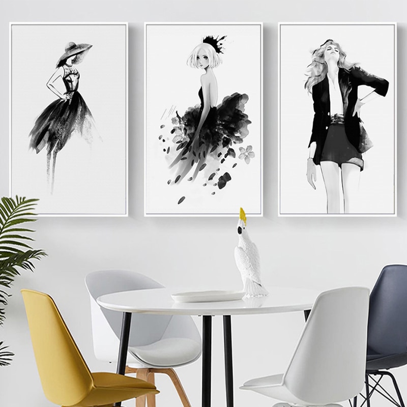 Black and White Wall Art Fashion Poster Black White Prints 